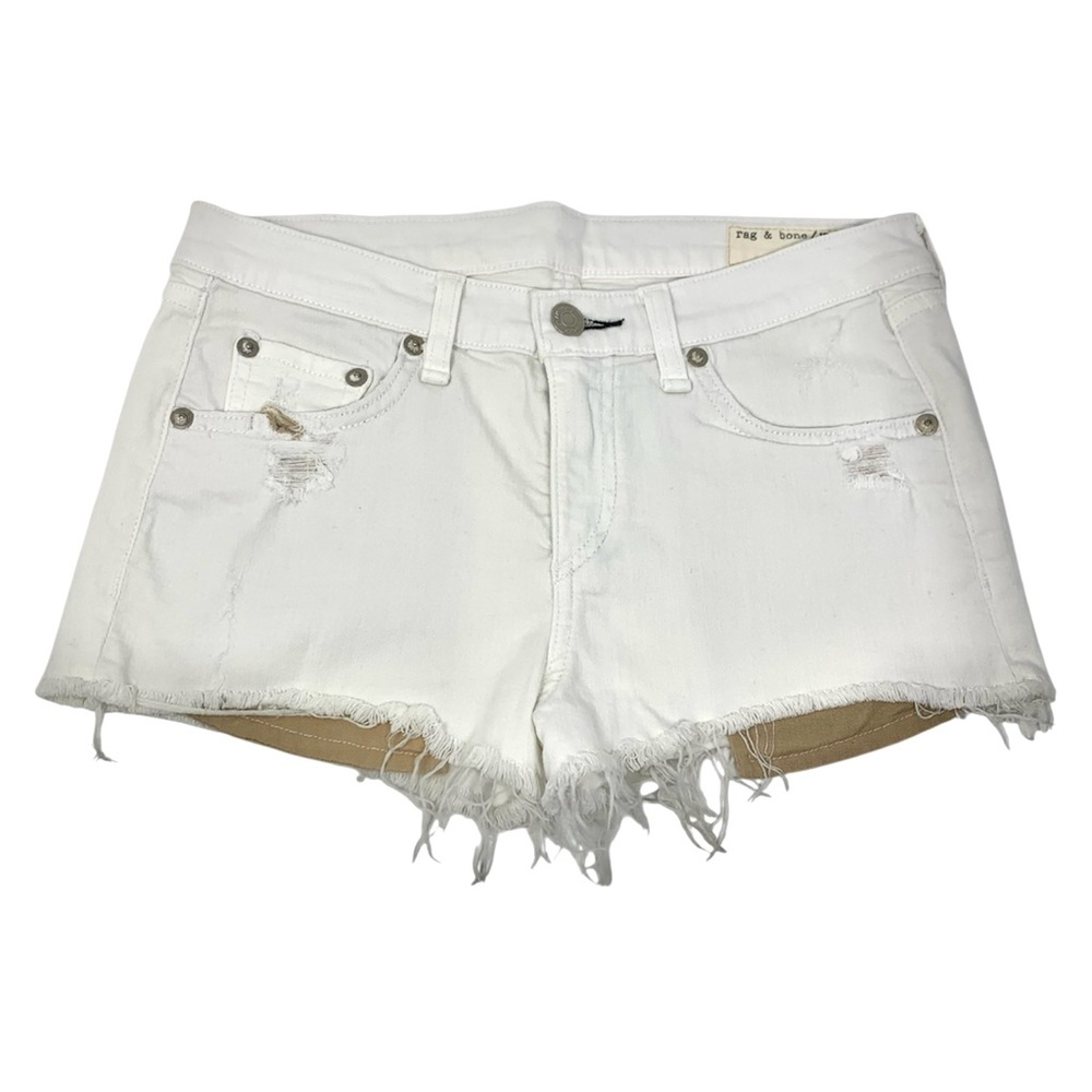rag & bone Mila White Distressed Frayed Hem Jean Shorts Size 25